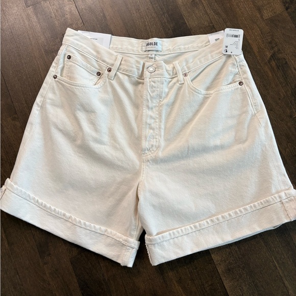 Agolde Pants - Agolde White High-Rise Rolled Hem Jean Shorts